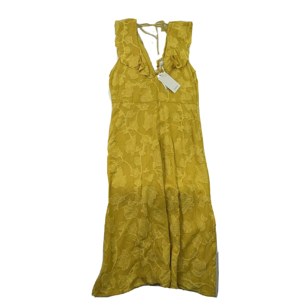 Joie Adella Floral Ruffled Midi Dress Yellow Antique Moss 10 NWT 19-1-004911